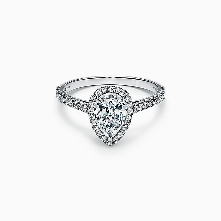 Tiffany Soleste® Pear-shaped Halo Engagement Ring with a Diamond Platinum Band