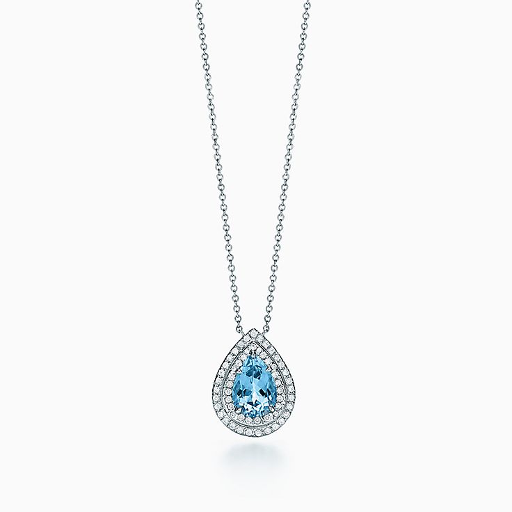 Tiffany Soleste Pendant in Platinum with An Aquamarine