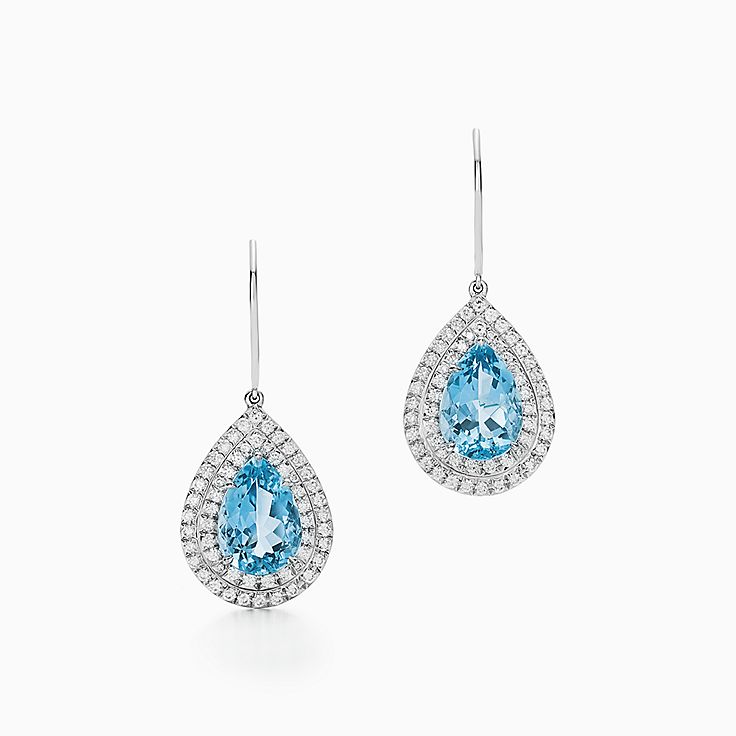 Tiffany Soleste earrings in platinum with diamonds and aquamarines