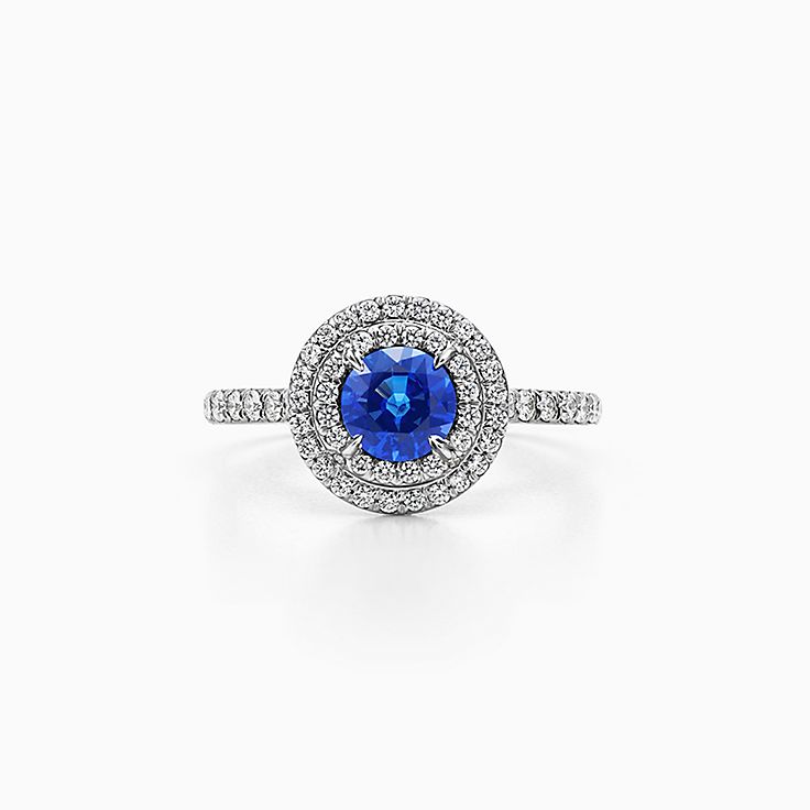 White Gold Claddagh Ring with Sapphire and Diamond