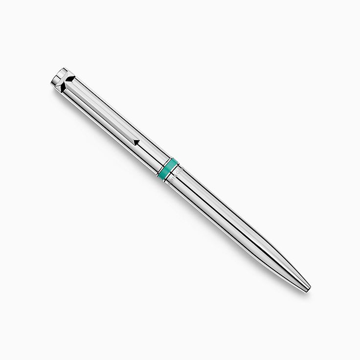 Tiffany T Ballpoint Pen in Sterling Silver with a Tiffany Blue