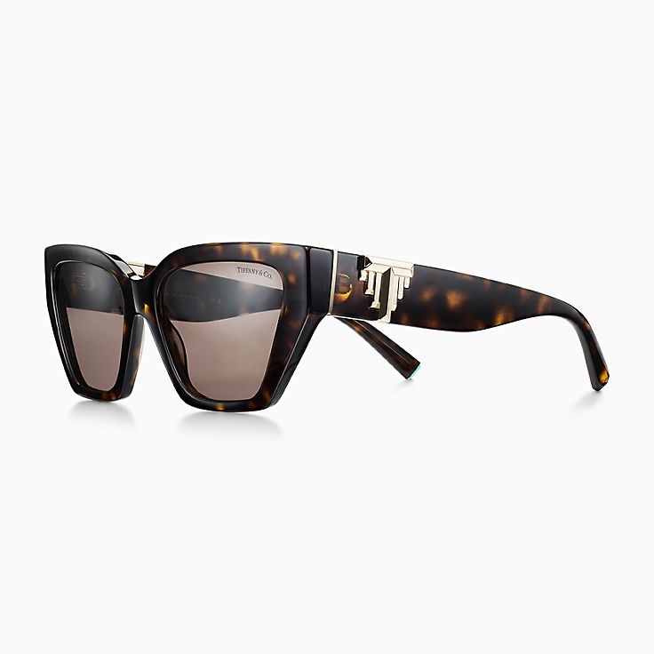 Tiffany T Deco Sunglasses in Tortoise Acetate, Gold-colored Metal 