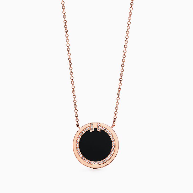 Tiffany T diamond and black onyx circle pendant in 18k rose gold 