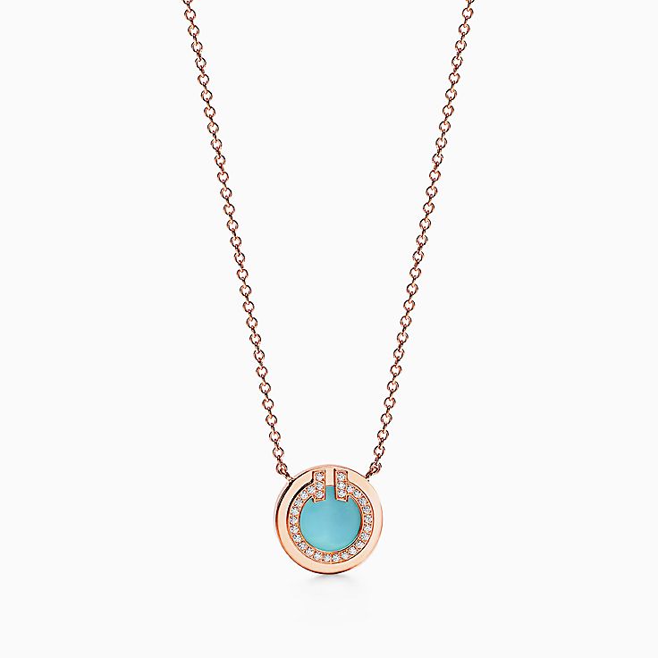 Tiffany T diamond and turquoise circle pendant in 18k rose gold 