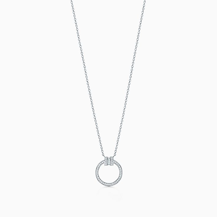 Tiffany & Co 18K White Gold Clover Diamond Key Pendant Oval Link Chain  Necklace | eBay
