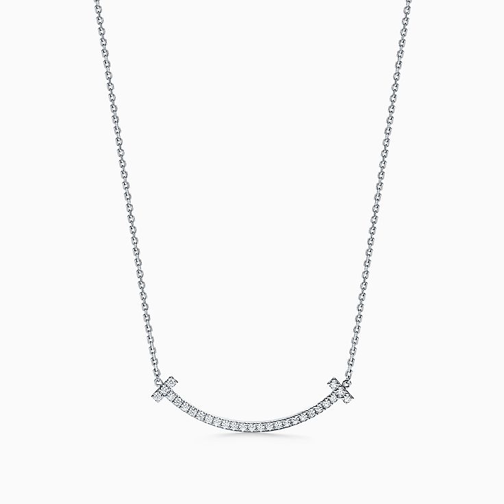 Tiffany T medium smile pendant in 18k white gold with diamonds