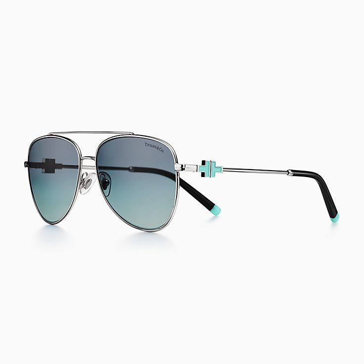 Tiffany T Pilot Sunglasses in Silver-colored Metal with Gradient