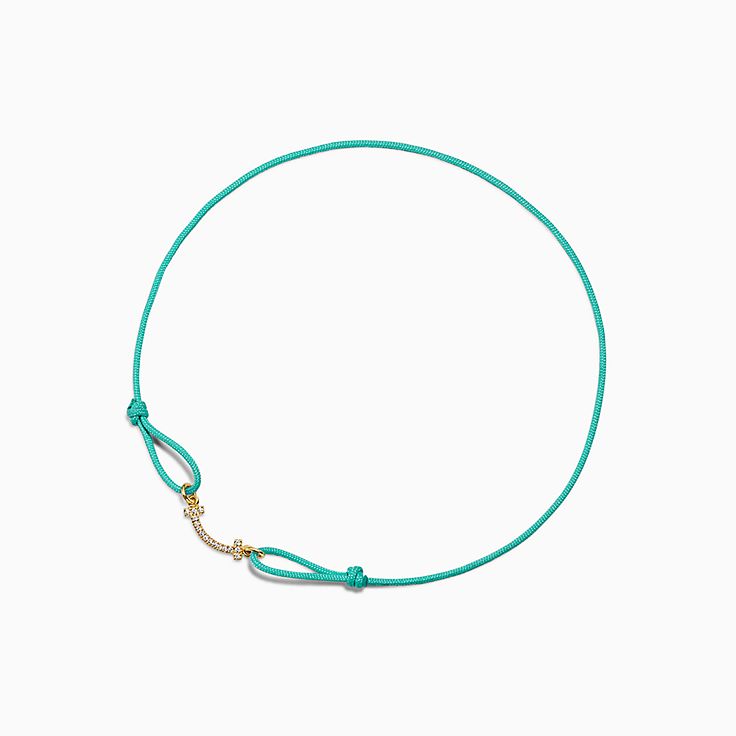Tiffany T Smile Bracelet in Rose Gold On a Blue Cord with Diamonds Size Medium To Extra Large