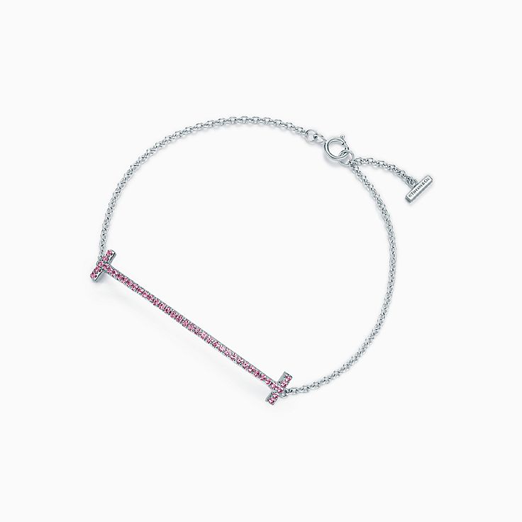 Tiffany T Smile Chain Bracelet in White Gold with Pink Sapphires 