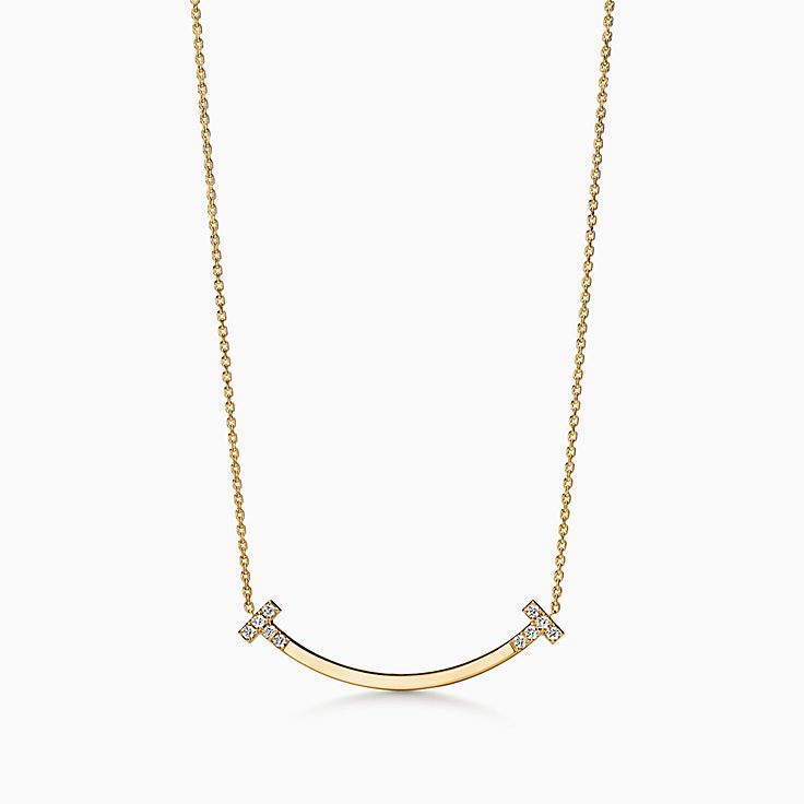 Tiffany T Smile Medium Pendant in Yellow Gold with Diamonds  