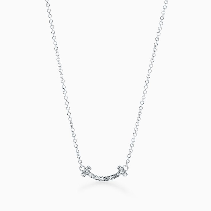 Tiffany T smile pendant in 18k white gold with diamonds, mini