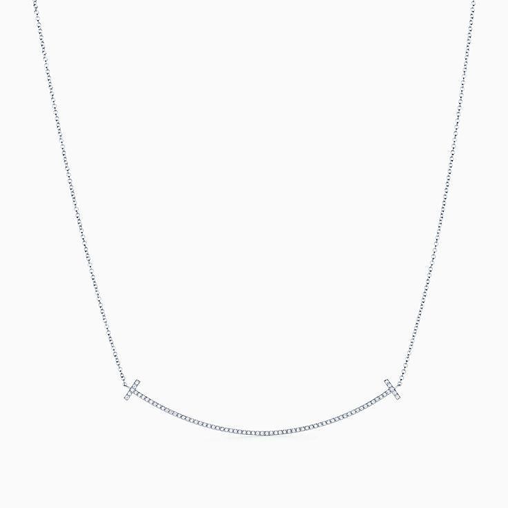 Tiffany & Co. 18K White Gold Diamond Large T Smile Pendant - modaselle