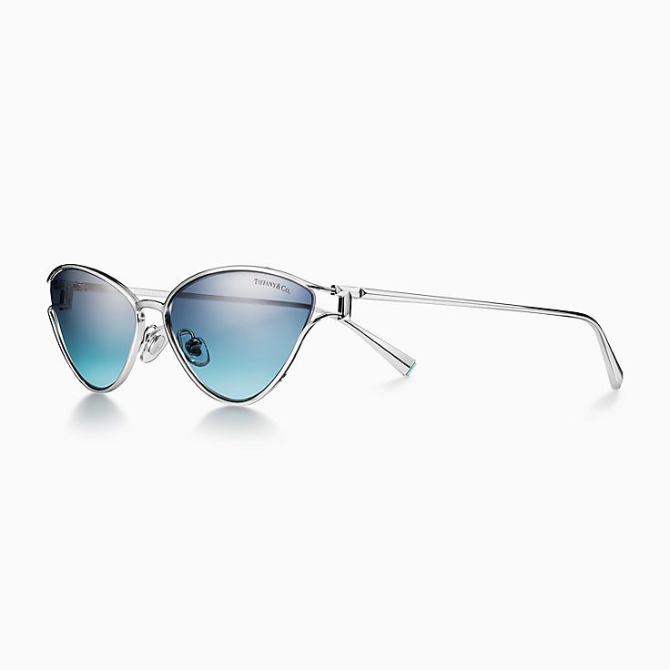 Tiffany T Sunglasses in Silver-colored Metal with Tiffany Blue