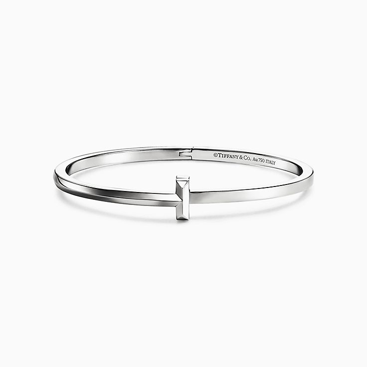 Tiffany T T1 Narrow Hinged Bangle in White Gold | Tiffany & Co