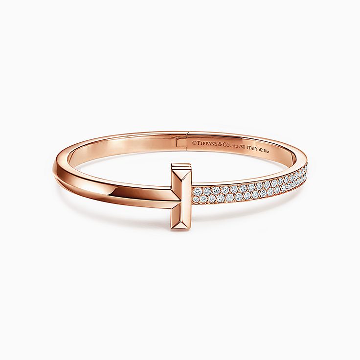 Tiffany T T1 Wide Diamond Hinged Bangle in Rose Gold Tiffany