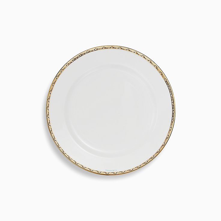 Tiffany T True Dessert Plate with a Hand-painted Gold Rim