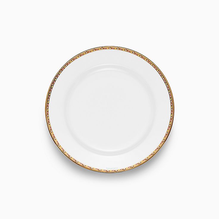 Tiffany T True Dessert Plate with a Hand-painted Gold Rim