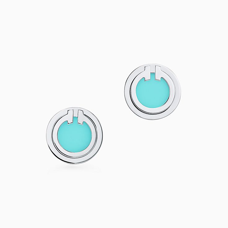 Tiffany T turquoise circle earrings in 18k white gold. | Tiffany & Co.