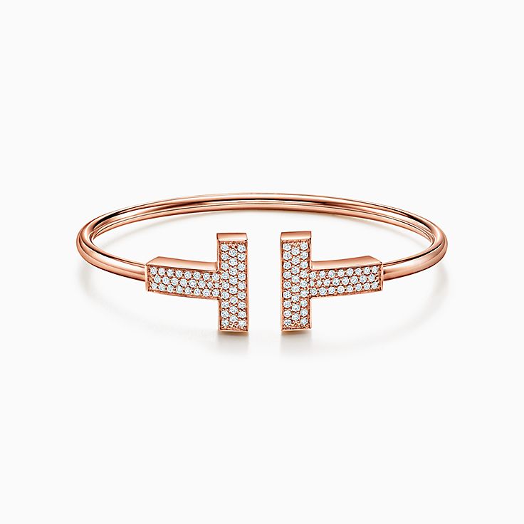 Tiffany T wide diamond wire bracelet in 18k rose gold, medium 