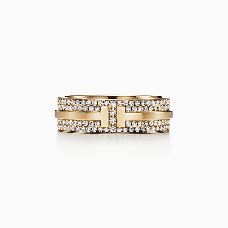 Tiffany T wide pavé diamond ring in 18k gold, 5.8 mm wide 