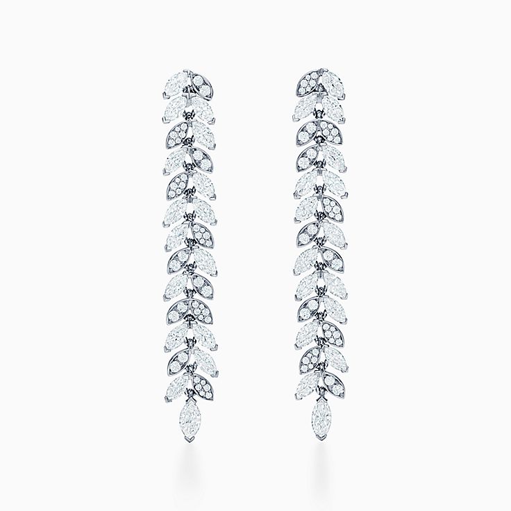 diamond vine drop earrings in platinum 