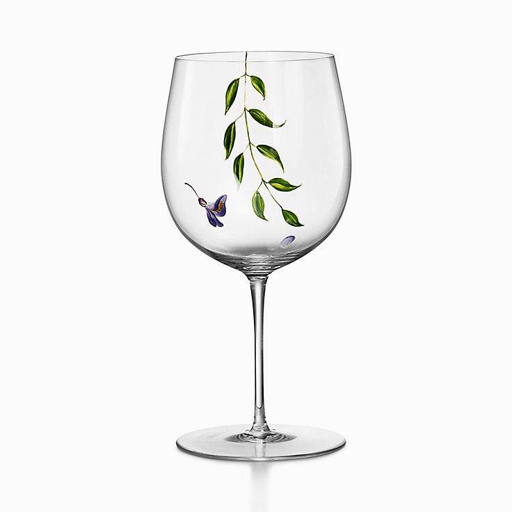 Tiffany Wisteria Red Wine Glasses in Etched Glass, Set of Two