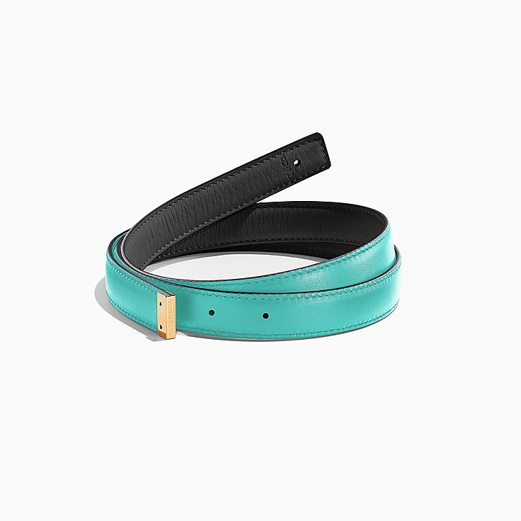 T&CO.® Reversible Belt Strap in Tiffany Blue® and Black Leather, 35 mm Wide