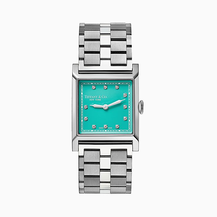 Union Square 27 mm Watch in Steel with Diamonds & a Tiffany Blue 