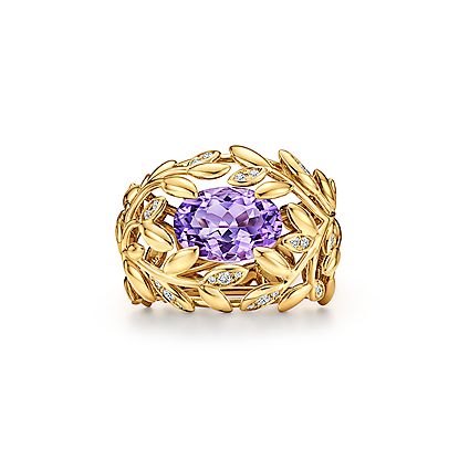 Olive Leaf Amethyst Ring