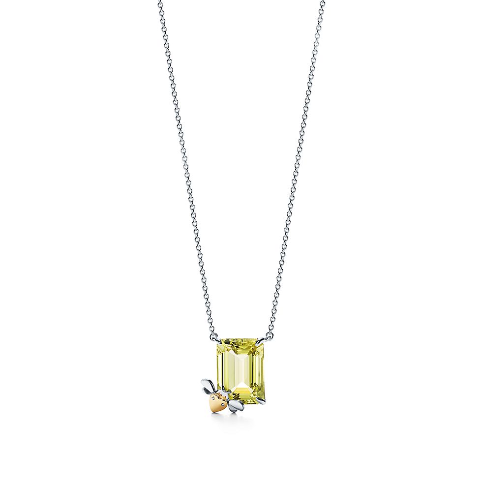Yellow Quartz Bee Pendant In Sterling Silver And 18k Gold - Tiffany Bee Pendant Necklace Yellow Quartz Bee Pendant In Sterling Silver And 18k Gold - Tiffany Bee Pendant Necklace
