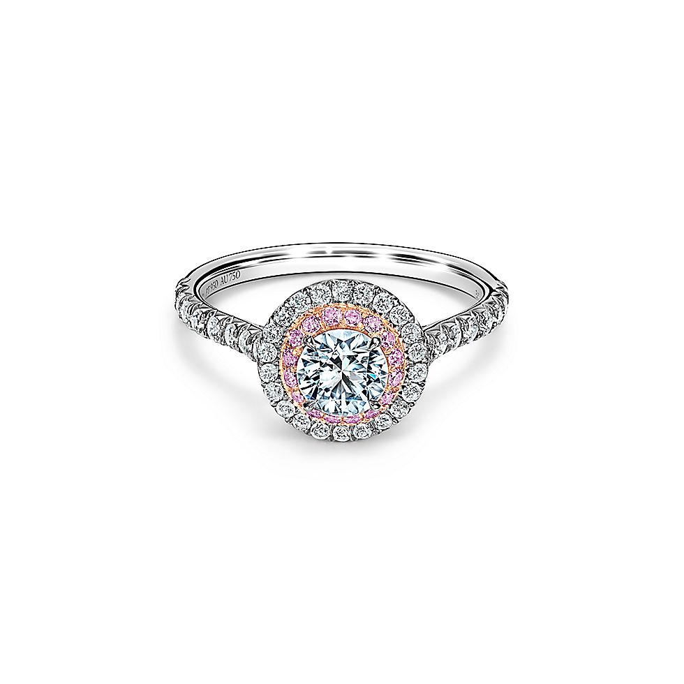 Tiffany Soleste® Round Brilliant Double Halo Engagement Ring with Pink Diamonds in Platinum