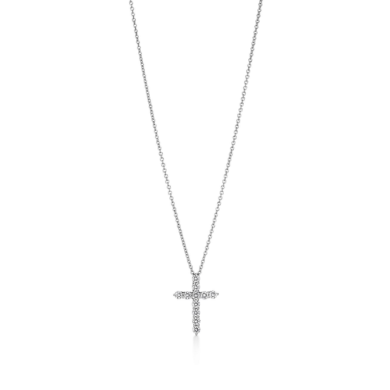 Cross pendant in platinum with diamonds, small.