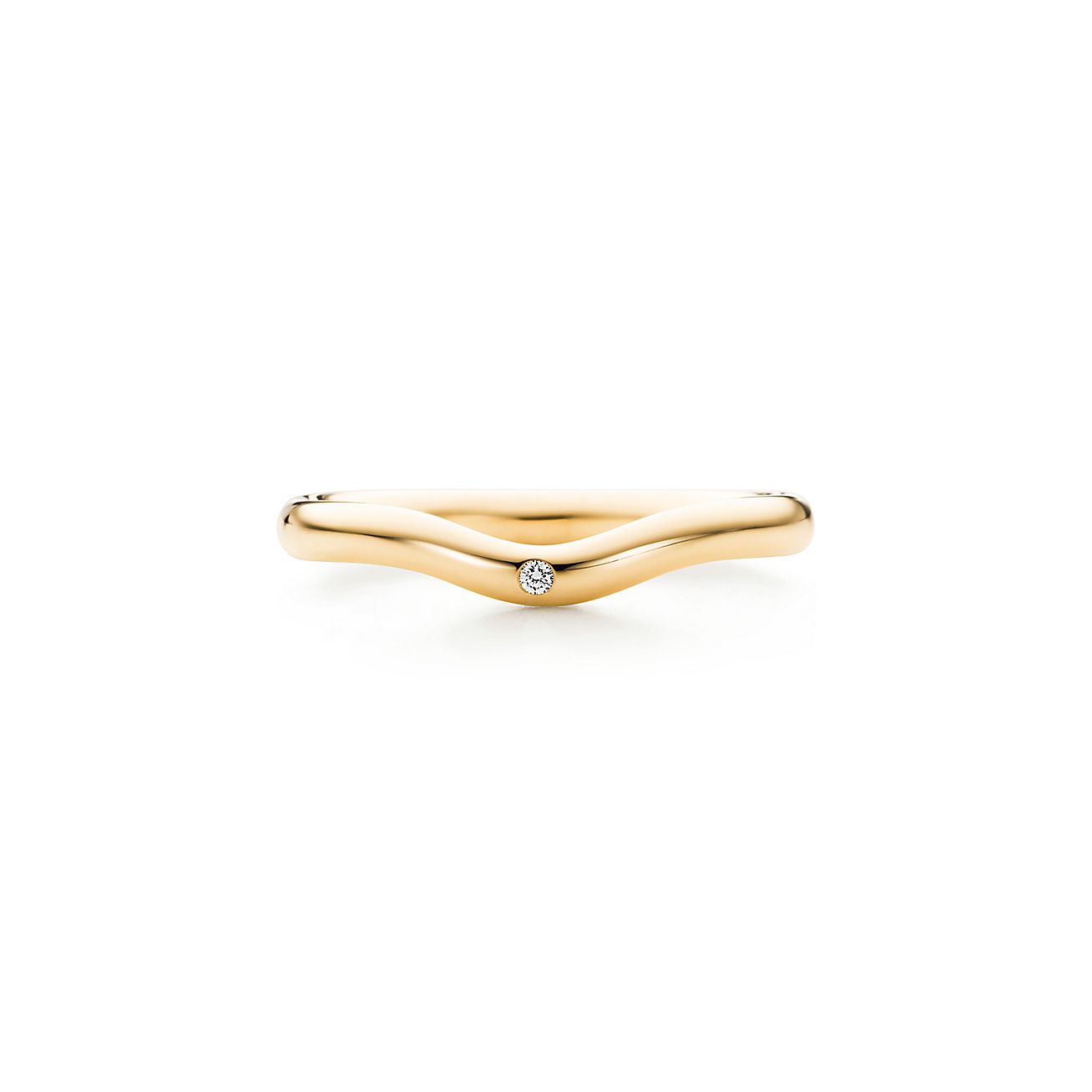 Elsa Peretti® wedding band ring with a diamond in 18k gold, 2 mm wide.