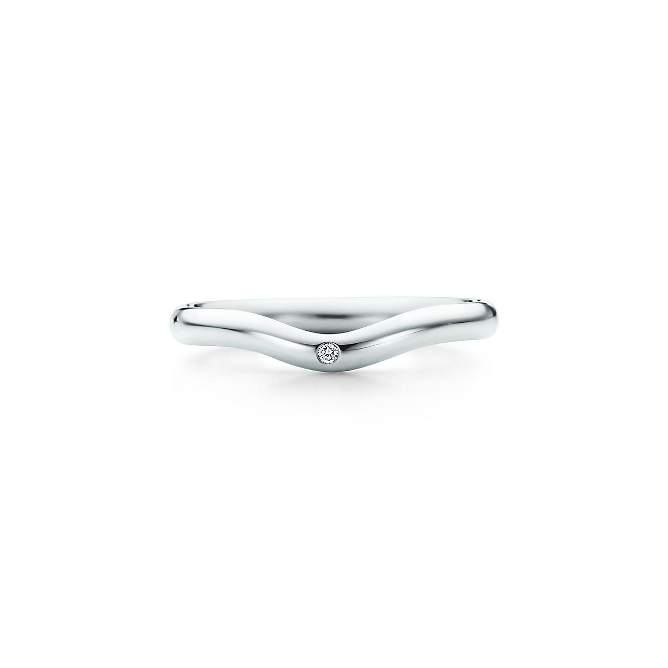 Elsa Peretti® wedding band ring with a diamond in platinum, 2 mm wide.