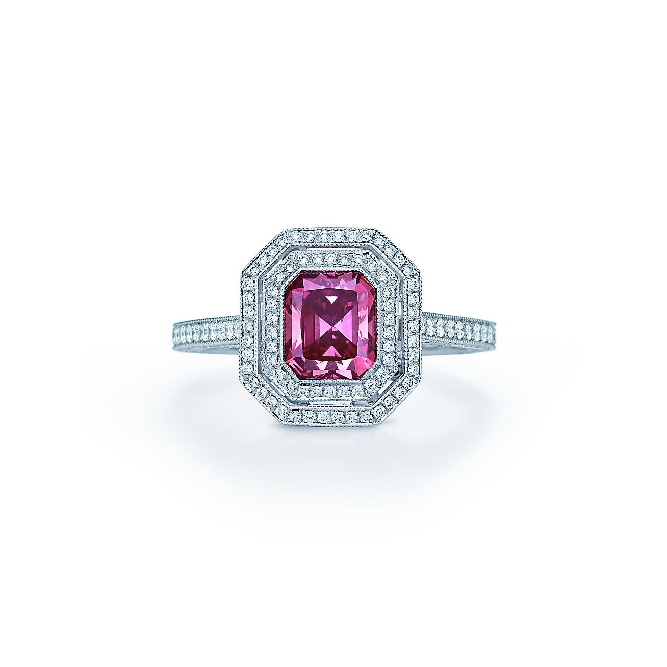 レクタンギュラー モディファイド ブリリアント ピンク ダイヤモンド リング プラチナ Tiffany Co