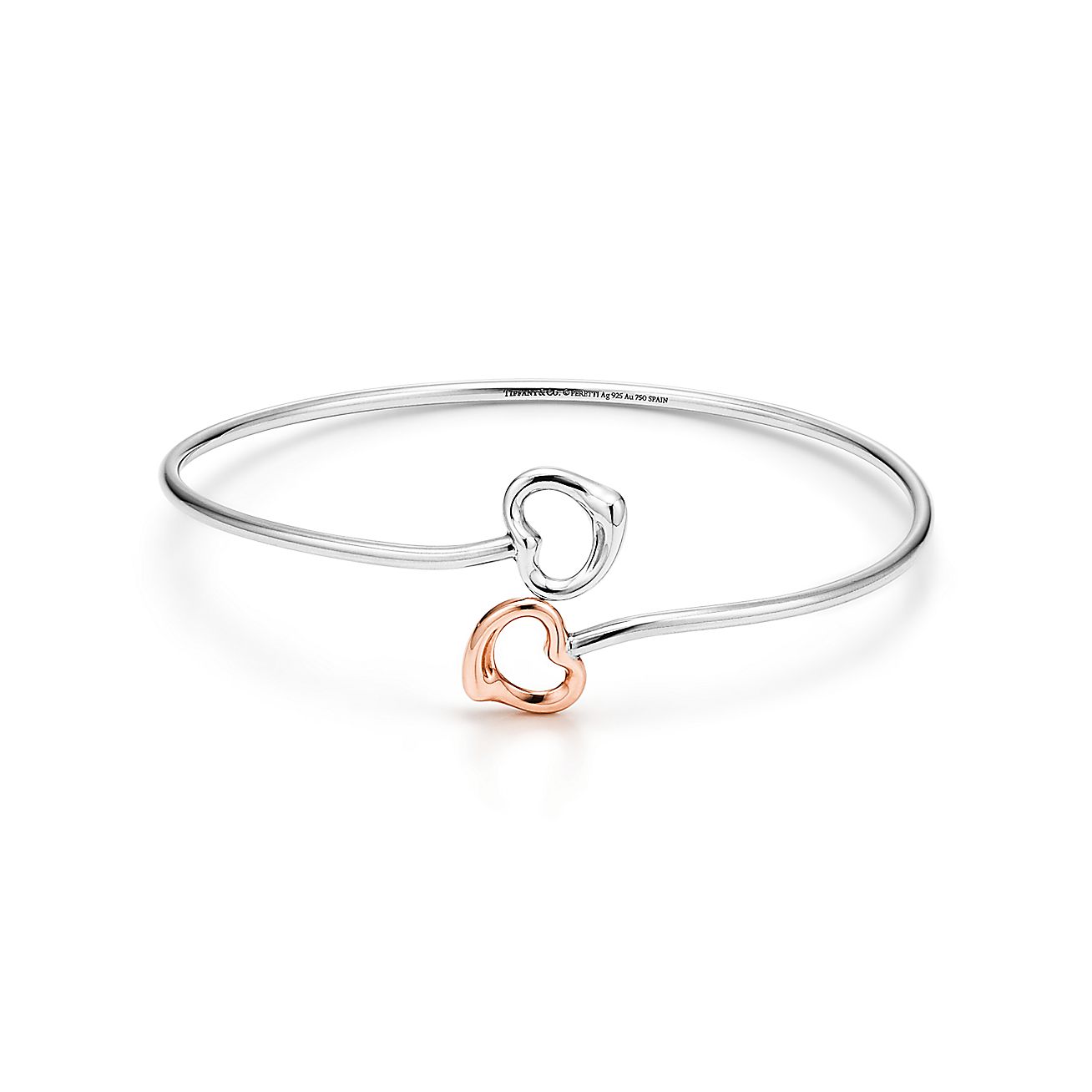 エルサ ペレッティ ダブル オープン ハート バングル18kローズゴールド シルバー Tiffany Co