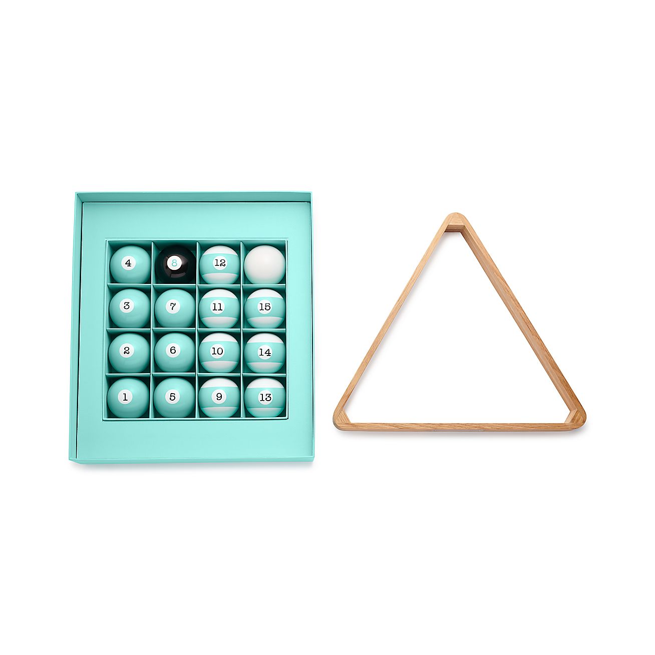 オンライン限定 エブリデイ オブジェクト ウッド製ビリヤードトライアングルラック ボール セット Tiffany Co