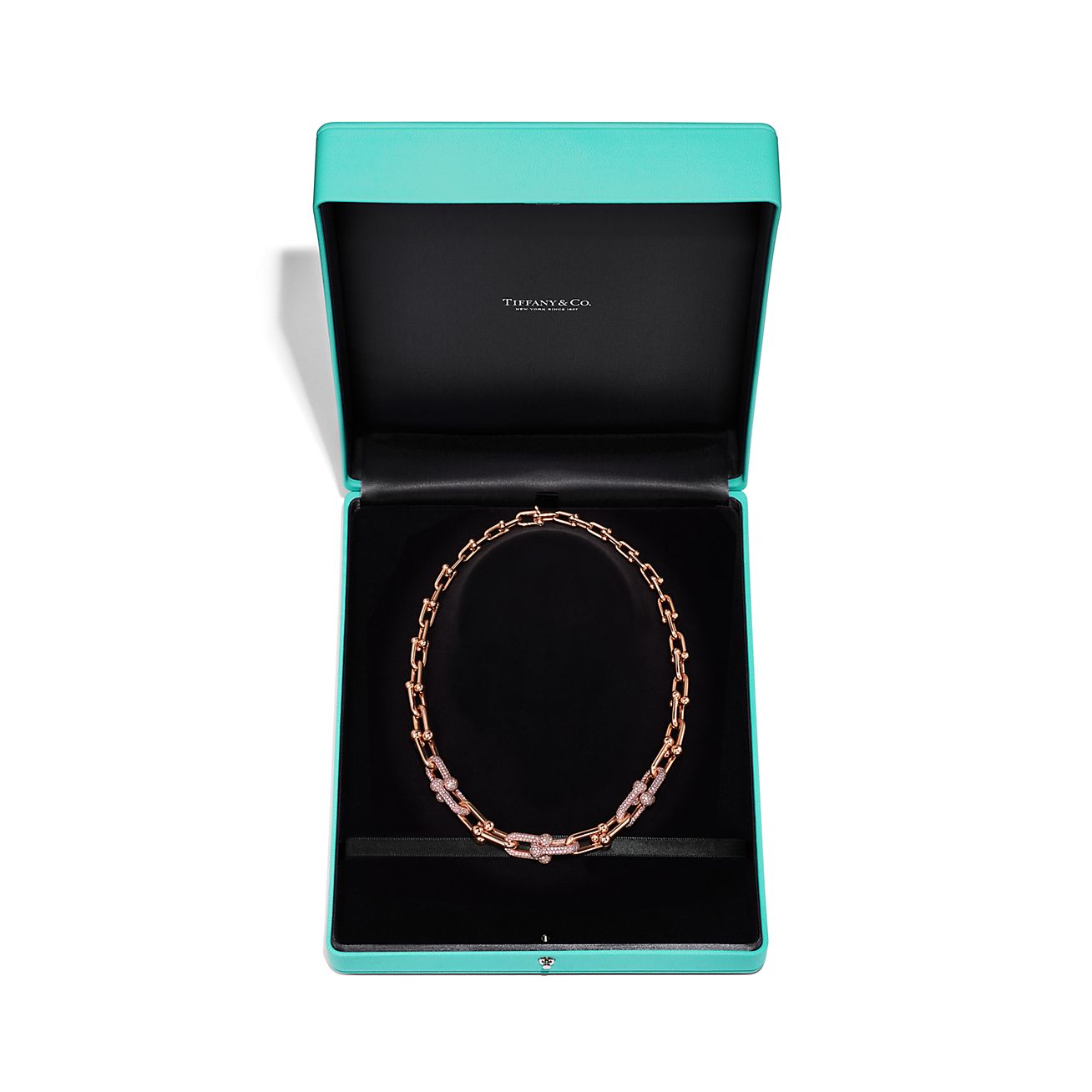 ティファニー ハードウェア グラジュエイテッド リンク ネックレス パヴェ ダイヤモンド 18K ローズゴールド | Tiffany & Co.