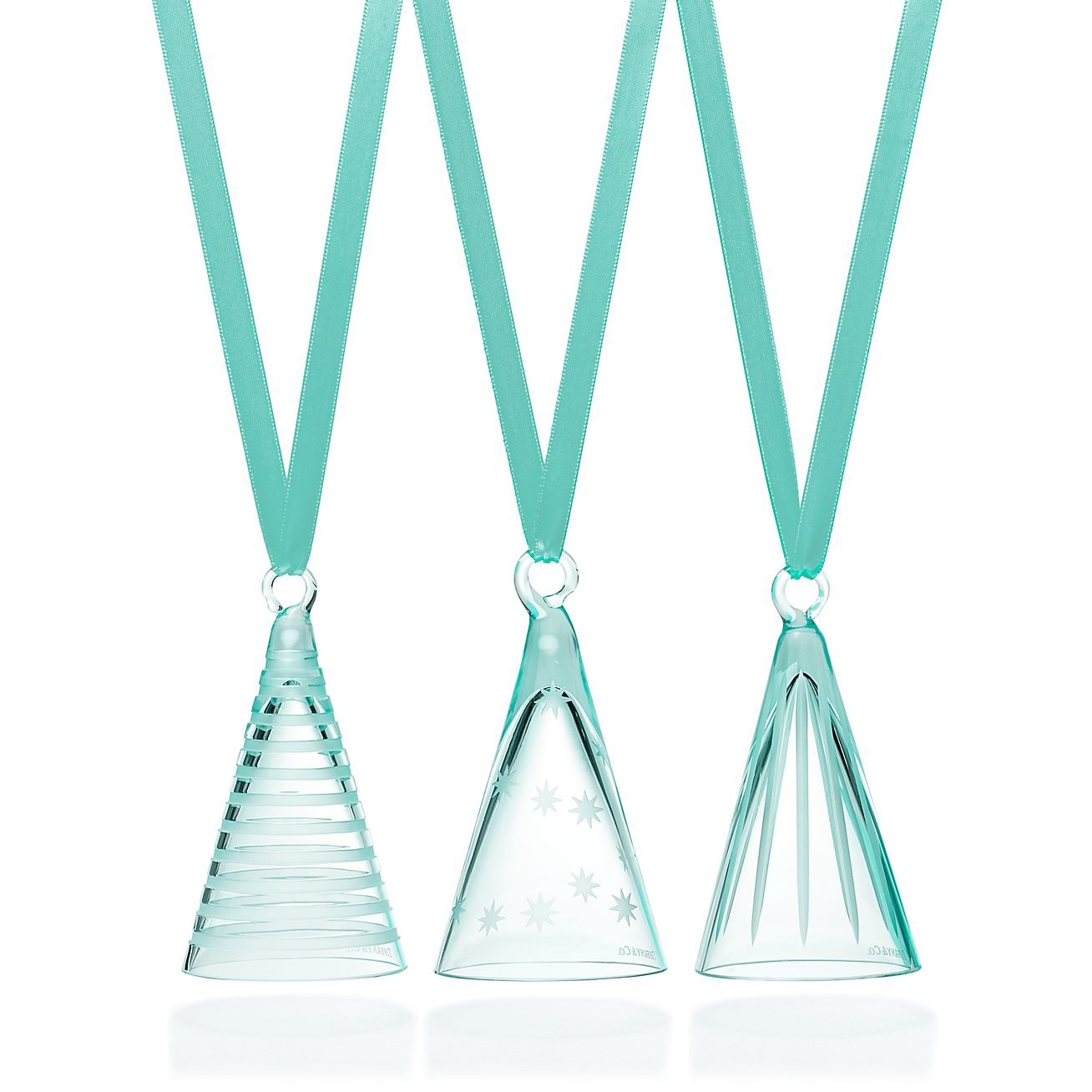 ツリー オーナメント ティファニー ブルー クリスタルガラス、3個
