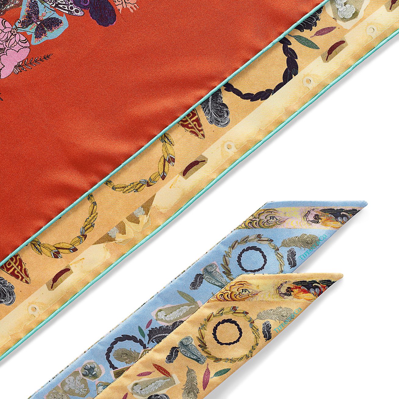 ティファニー ジャルダン フェザー スクエア スカーフ キャメル  