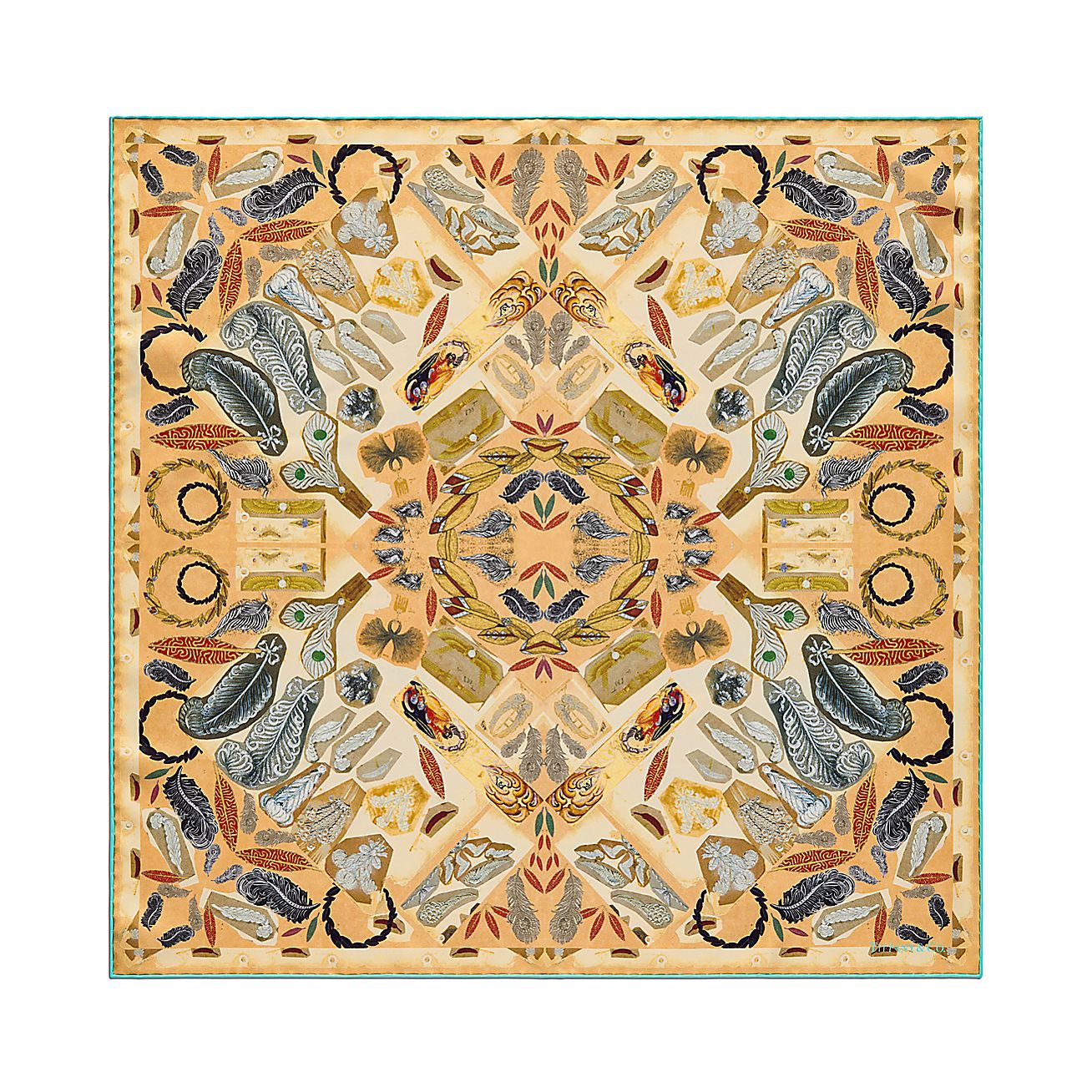 ティファニー ジャルダン フェザー スクエア スカーフ キャメル  