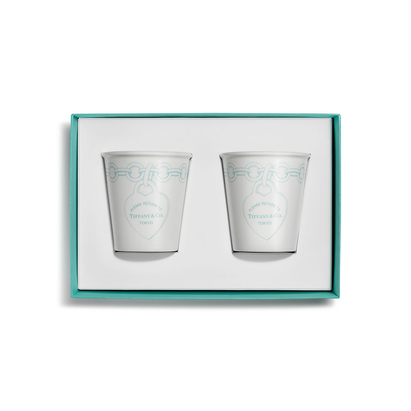 リターン トゥ ティファニー™ エッチング コーヒーカップ ボーンチャイナ、2個セット | Tiffany & Co.