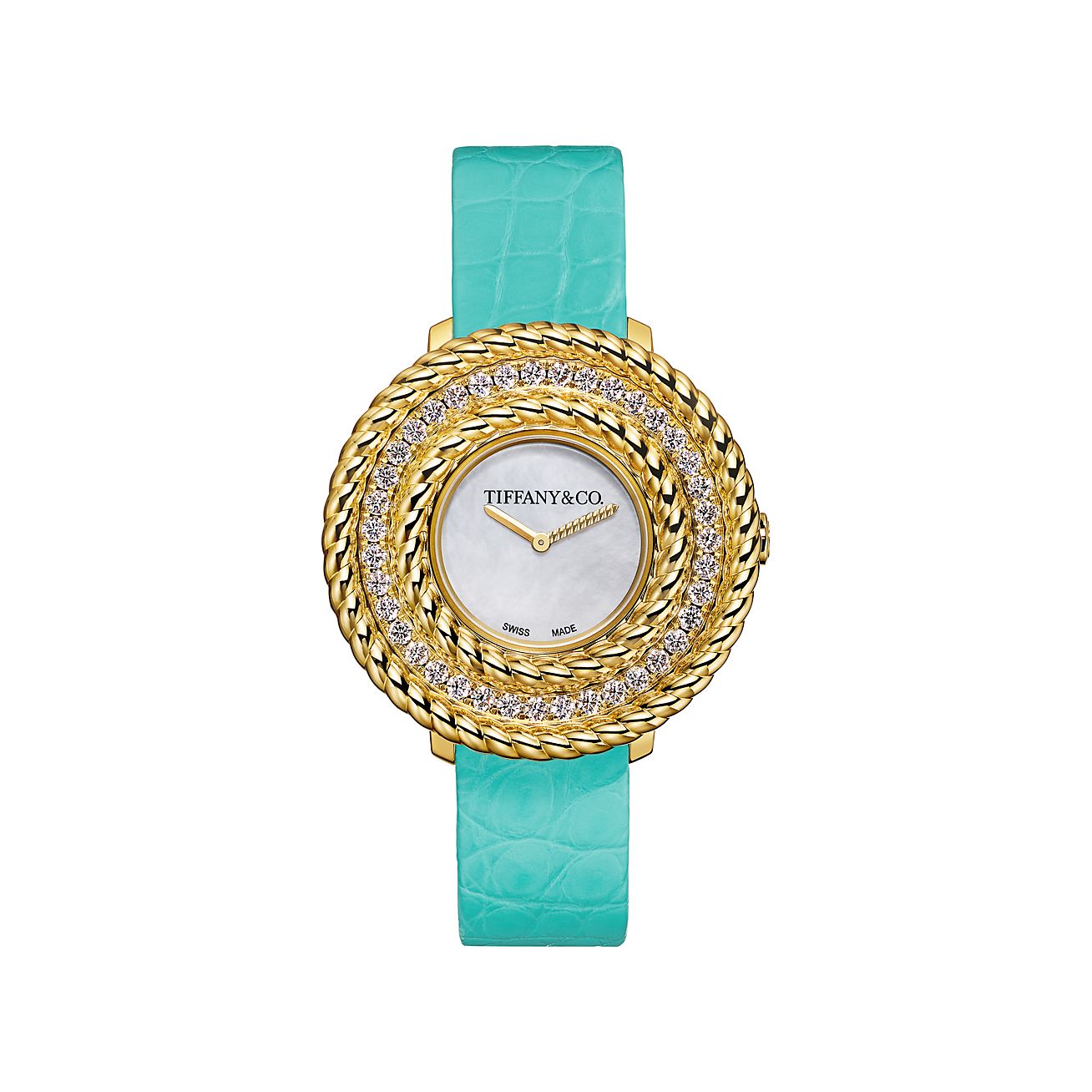【新品・高品質】トノー型　ティファニーブルー×ローズゴールド　レディース腕時計 ティファニー ロープ ウォッチ ダイヤモンド イエローゴールド