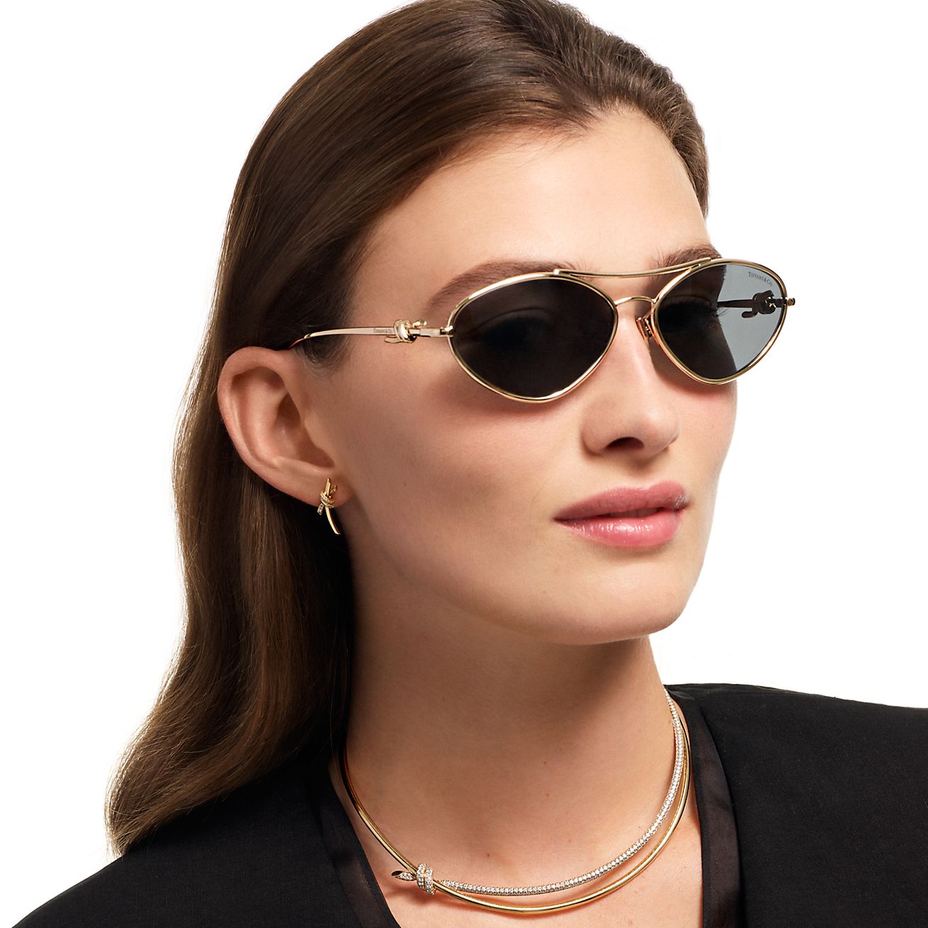 TIFFANY ティファニーノット サングラス ペールゴールドカラーメタルにダークグレーレンズ 眼鏡 アイウエア Tiffany & Co. - TIFFANY ティファニーノット サングラス ペール