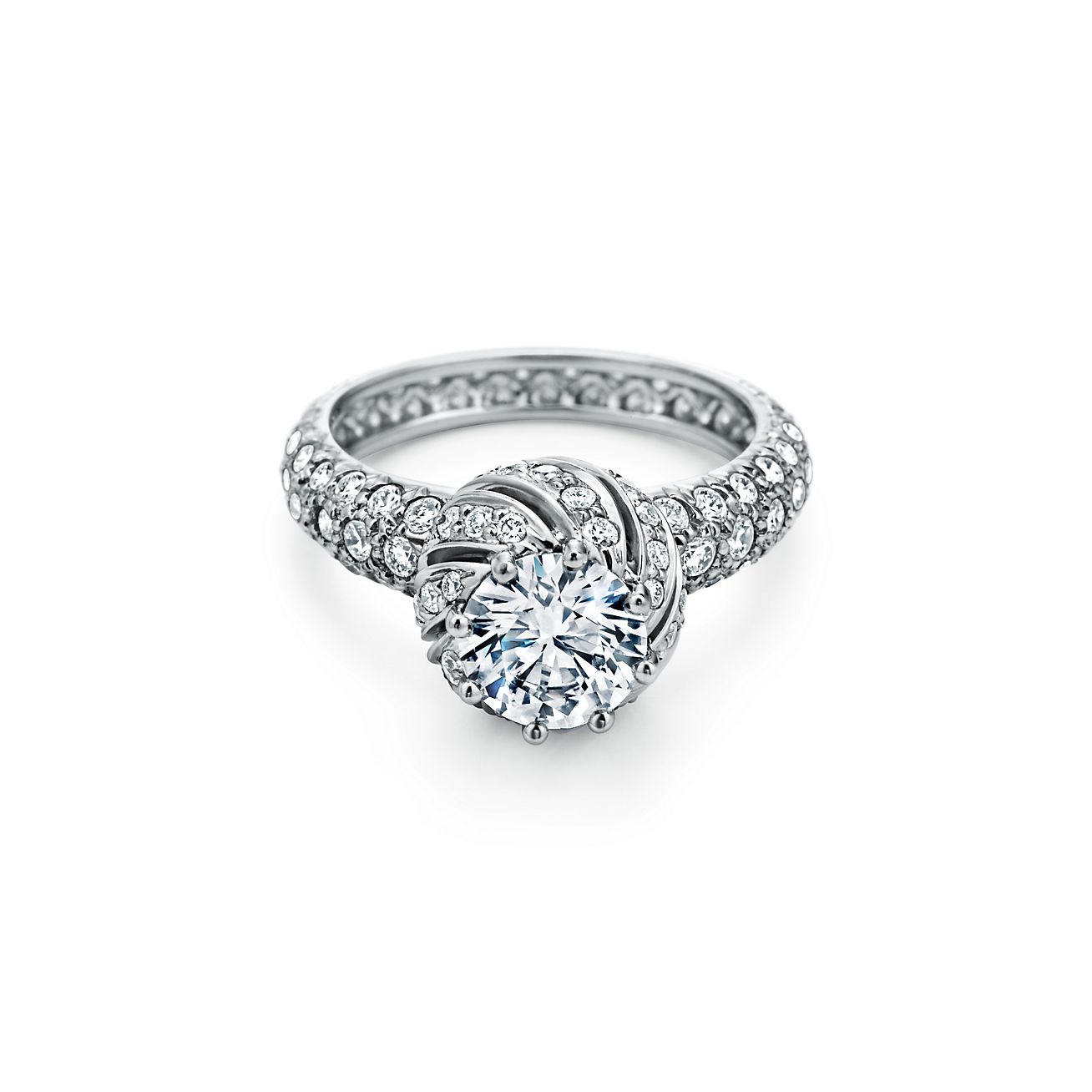 Anillo Tiffany Co. Schlumberger Buds de corte brillante redondo con argolla diamantes en platino