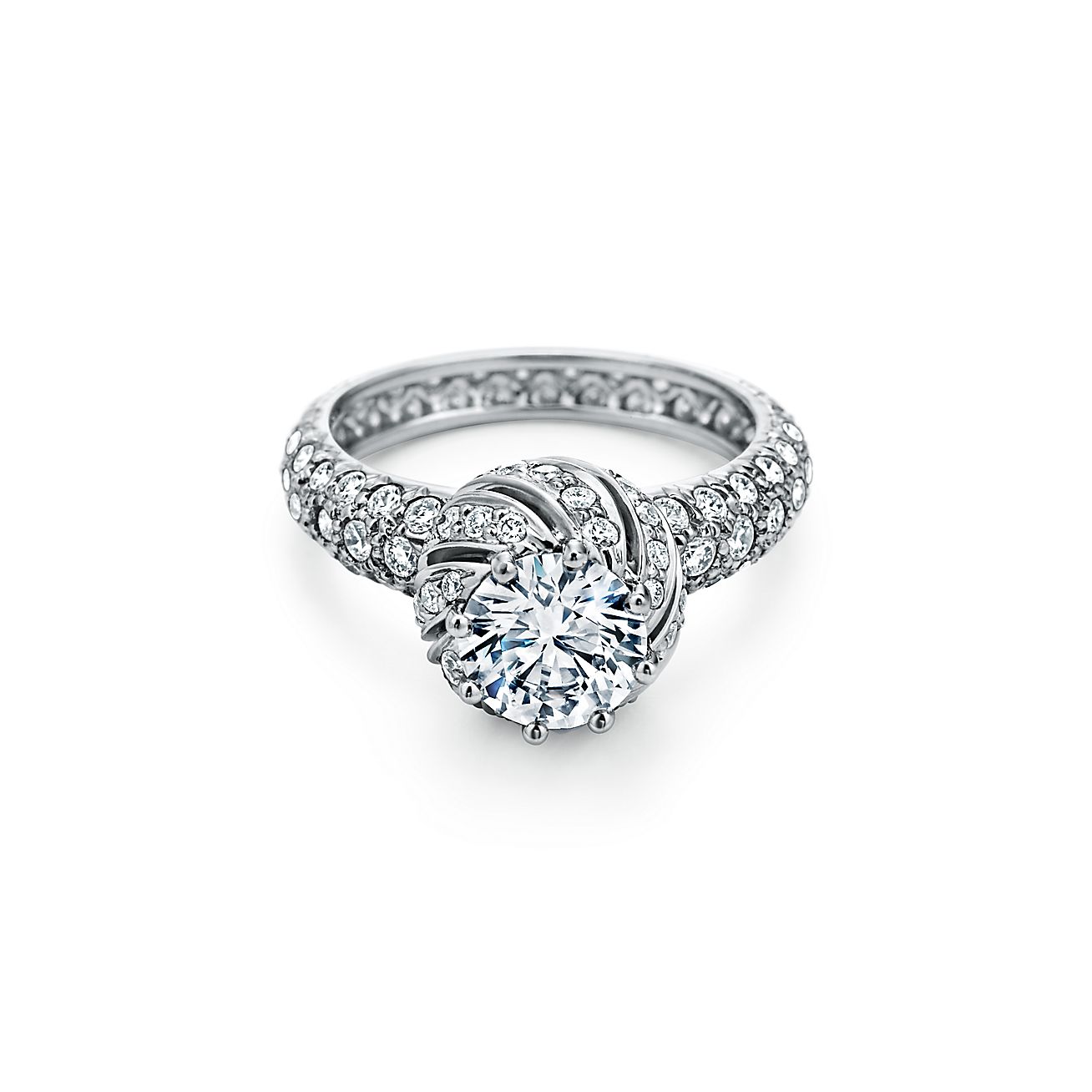 Anillo de compromiso Tiffany & Co. Schlumberger con pétalos redondos con alianza platino con diamantes