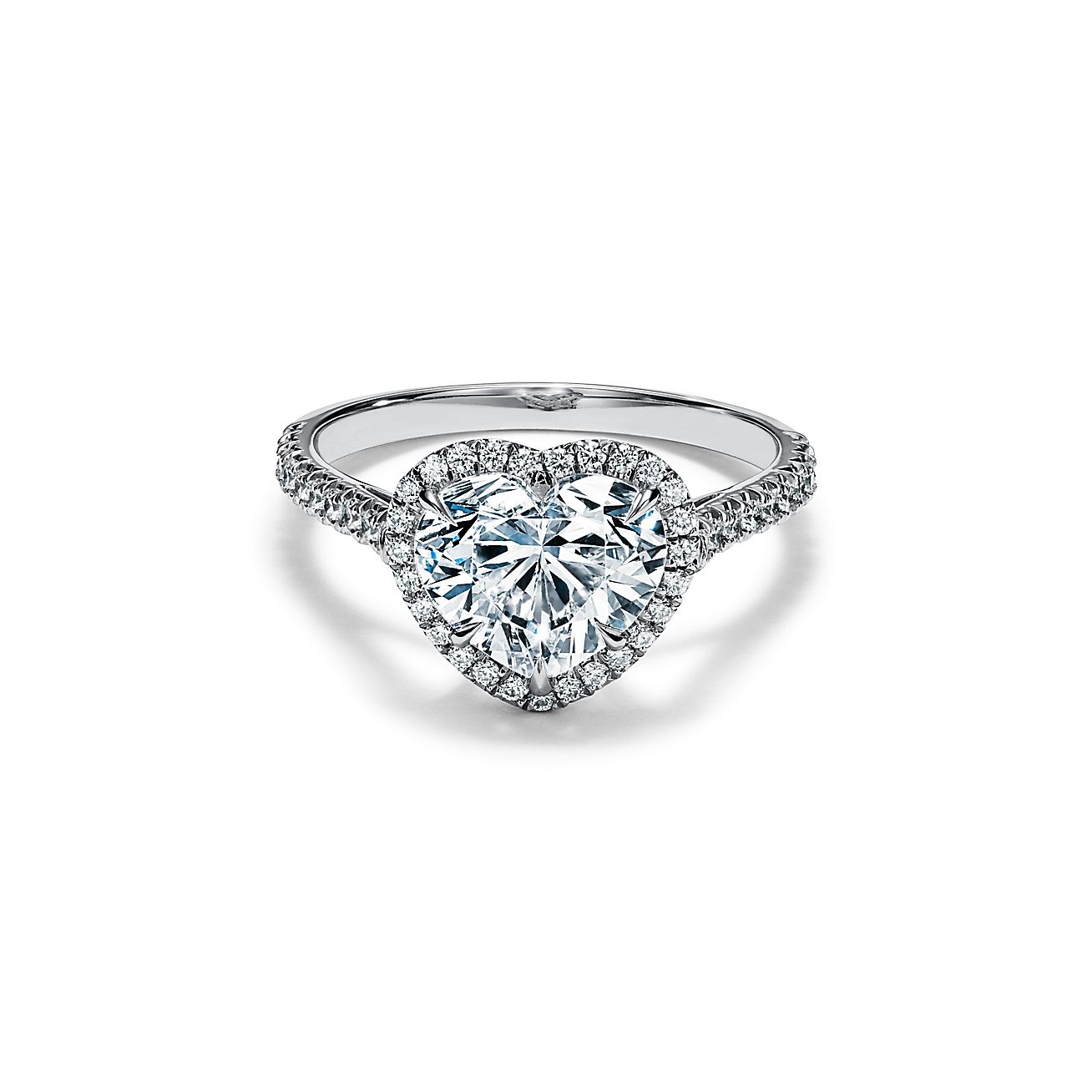 Anillo de compromiso Tiffany con aureola de corazón argolla de diamantes platino