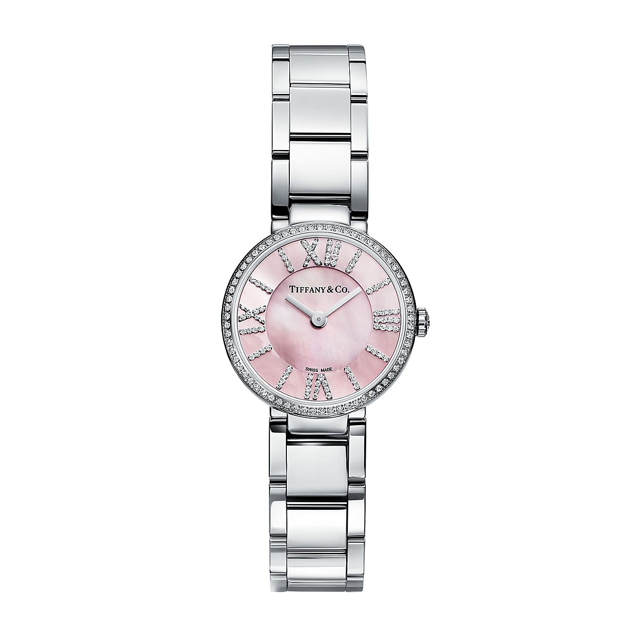 kort patient Let Atlas® 24 mm watch in stainless steel with diamonds and pink  mother-of-pearl. | Tiffany & Co.
