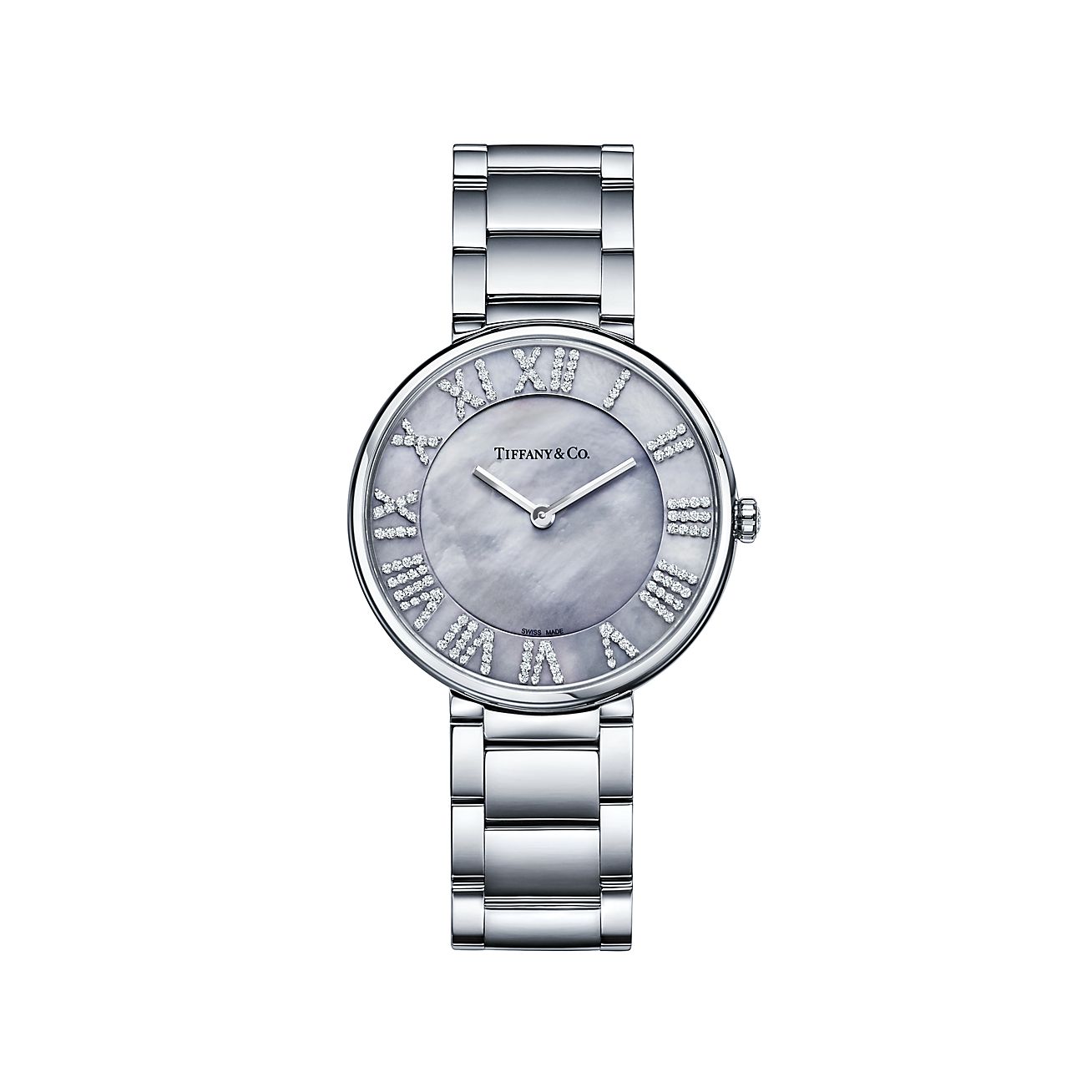 Atlas® 34 mm Watch in Stainless Steel with Diamonds and Gray  Mother-of-pearl | Tiffany & Co.
