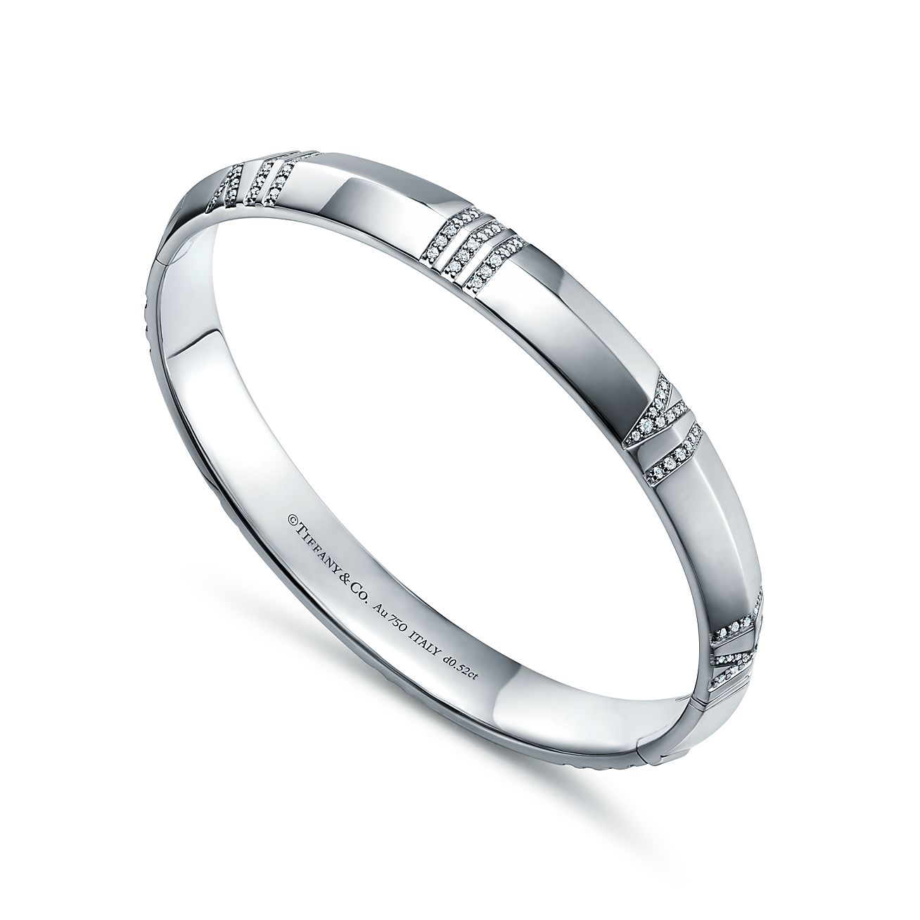 Atlas™ X Closed Wide Hinged Bangle in White Gold with Diamonds 
